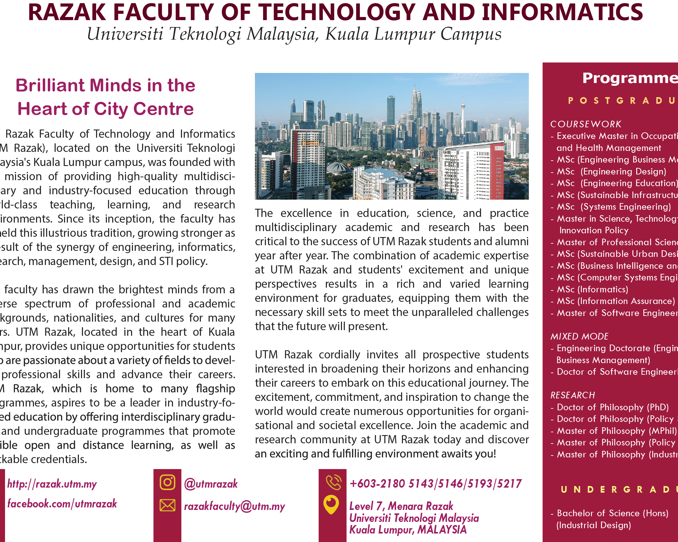 Razak Faculty UTM Kuala Lumpur Global Provider of Inter and Transdisciplinary Industry Focused Programmes